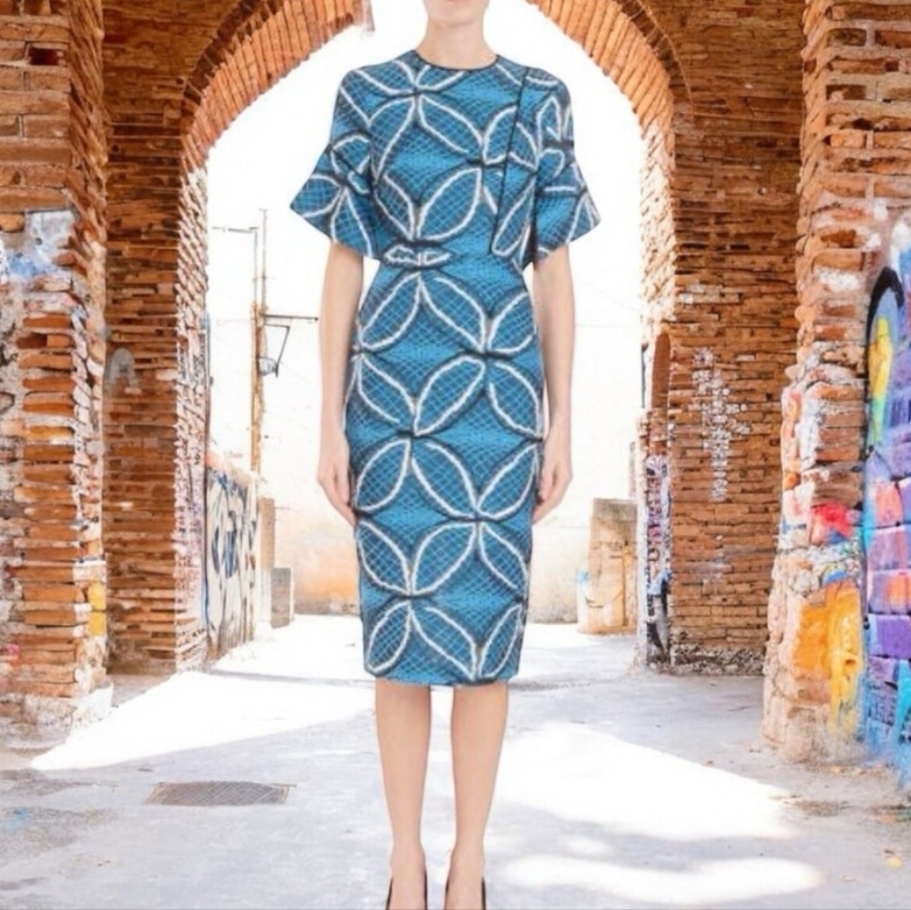Roland Mouret Blue Geometric Print Skirt